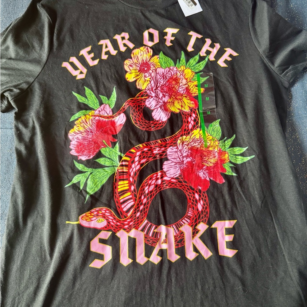 Black Graphic Tee with Red Snake Design